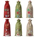 Christmas burlap wine bottle bag set, festive holiday gift packaging with drawstring design. - Mix 6 Styles Set