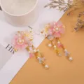 Horquillas de pelo para ninas estilo antiguo chino flor perla borla accesorios cabello - Pluma Rosa