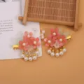 Niños antiguo Hanfu horquillas flor rosa perla borla pinzas pico de pato accesorios de cabello - Floral Rosa Degradado