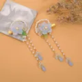 Pinza de pelo Hanfu de estilo antiguo para niños con flores azules y perlas borlas. - Cuentas Azules