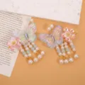 Pinza de pelo Hanfu de estilo antiguo para niños mariposa perla borquilla accesorios foto - Mariposa Azul