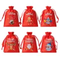 Sacchetti regalo di Natale in satin con simpatici disegni festivi per caramelle e feste. - 6 pezzi/confezione / Rosso