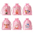 Sacchetti regalo coulisse in raso rosa di Natale, dolci tasche di caramelle per feste. - 6 pezzi/confezione / Rosa