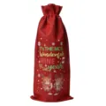 Christmas Burlap Wine Bottle Bag Red Holiday Gift Bag with Drawstring Festive Decor - Wine Red 05