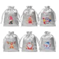 Sacchetti regalo di Natale in satin con coulisse e stampe natalizie per caramelle e feste. - 6 pezzi/confezione / Grigio