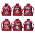 Sacchetti Regalo Natale Raso Coulisse Rosso Festa caramelle Confezione Vari Stili Assortiti - 6 pezzi/confezione / Borgogna