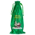 Groene satijnen kerstwijnfleszak met trekkoord, feestelijk kerstman-ontwerp voor feestjes. - Groen 03