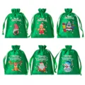 Sacchetti regalo di Natale in satin con coulisse, borse di caramelle verdi festa. - 6 pezzi/confezione / Verde