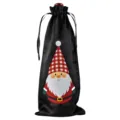 Kerst satijnen wijnfles tas met schattig gnoom motief, feestelijke trekkoord geschenkzak. - Zwart 05