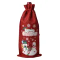 Red Burlap Christmas Wine Bottle Bag with Cute Snowman Print and Drawstring Design - Wine Red 12