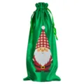 Kerst satingen wijnfles trekkoord cadeautas met schattige gnoom print voor vakantiefeest. - Groen 05