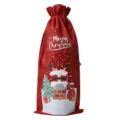 Christmas red burlap wine bottle bag with drawstring, festive holiday gift packaging. - Wine Red 14