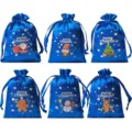 Sacchetti regalo con coulisse in raso natalizio, 6 sacchetti di caramelle festivi per feste. - 6 pezzi/confezione / Blu zaffiro