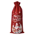 Christmas burlap wine bottle bag red festive gift pouch with drawstring holiday decor. - Wine Red 15