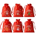 Sacchetti regalo di Natale in raso con coulisse bustine caramelle decorazioni festa set - 6 pezzi/confezione / Rosso