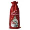 Christmas red burlap wine bottle bag holiday party champagne gift packaging with drawstring - Wine Red 17