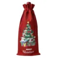 Christmas burlap wine bottle bag red festive champagne gift packaging drawstring pouch - Wine Red 18