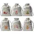 Sacchetti regalo di Natale in satin con coulisse, bustine di caramelle festive argentate. - 6 pezzi/confezione / Grigio