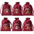 Sacchetti regalo natalizi in satin con coulisse per festa caramelle imballaggio 6pz - 6 pezzi/confezione / Borgogna