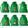 Set sacchetti coulisse in raso di Natale confezione regalo caramelle borse verdi 6pz - 6 pezzi/confezione / Verde