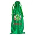 Kerst satijnen wijnfles zak met schattige kerstman sneeuwman print, feestelijke cadeauzak. - Groen 07