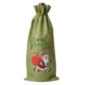 Christmas burlap wine bottle bag festive holiday gift packaging with cute Santa design green color - Army Green 01
