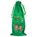 Kerst satijn wijnfles zak, feestelijke groene geschenkzak voor vakantiefeesten. - Groen 08