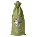 Christmas Burlap Wine Bottle Bag Holiday Party Champagne Gift Bag with Drawstring Cover - Army Green 02