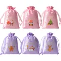 Sacchetti regalo con coulisse in raso natalizio, simpatici sacchetti per caramelle. - 6 pezzi/confezione / Rosa E Viola