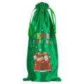 Kerst satijnen met koord wijnfles zak, feestelijke champagne cadeauverpakking tas. - Groen 09