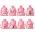 Sacchetti regalo natalizi in raso rosa con coulisse, porta caramelle, 8 pz. - Confezione da 8 Pezzi / Rosa