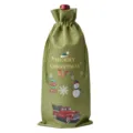 Christmas burlap wine bottle bag with festive print, holiday party table decoration gift bag - Army Green 06