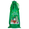 Groene satijnen kerst wijnfles zak met trekkoord, feestelijke vakantie cadeau verpakking. - Groen 10