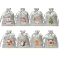 Natale raso coulisse sacchetti regalo festa caramelle stoccaggio argento festivo - Confezione da 8 Pezzi / Grigio
