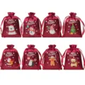 Set di sacchetti regalo natalizi in satin con coulisse, borse di caramelle rosse per feste. - Confezione da 8 Pezzi / Borgogna