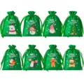 Natale raso coulisse sacchetti regalo festa colorata decorazione sacchetti caramelle - Confezione da 8 Pezzi / Verde