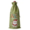 Christmas burlap wine bottle bag with festive Santa print and drawstring design for holiday parties. - Army Green 10