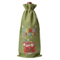 Green Christmas Burlap Wine Bottle Bag Drawstring Holiday Gift Package for Party Decoration - Army Green 11