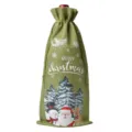 Christmas Green Burlap Wine Bottle Bag Holiday Party Champagne Gift Packaging Pouch - Army Green 13