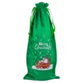 Groene satin kerst wijnfles zak met trekkoord, feestelijke geschenkverpakking voor wijn. - Groen 12