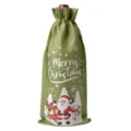 Christmas burlap wine bottle bag with drawstring, green festive holiday gift packaging for red wine. - Army Green 15