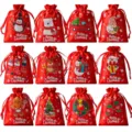 Sacchetti regalo di Natale in satin con coulisse per feste e sacchi caramelle stili - 12 Pezzi/Confezione / Rosso