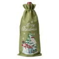 Christmas burlap wine bottle bag, festive holiday red wine champagne packaging drawstring gift bag - Army Green 17