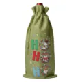 Christmas burlap wine bottle bag with drawstring, festive holiday gift packaging wrap. - Army Green 19