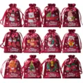 Sacchetti regalo di Natale in satin coulisse rosso caramelle festa decorazione borse - 12 Pezzi/Confezione / Borgogna