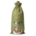 Christmas Burlap Wine Bottle Bag Holiday Party Champagne Gift Cover Festive Drawstring Pouch - Army Green 20