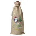 Christmas Burlap Wine Bottle Bag Jute Gift Cover with Drawstring Holiday Party Decor - Linen 02