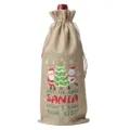 Christmas burlap wine bottle bag with cute Santa snowman print and holiday drawstring design. - Linen 03
