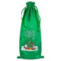 Groene satin kerst wijnfles zak met trekkoord, perfect voor vakantiefeest geschenken. - Groen 15
