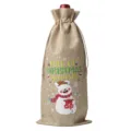 Christmas burlap wine bottle bag with cute polar bear print and drawstring closure. - Linen 04